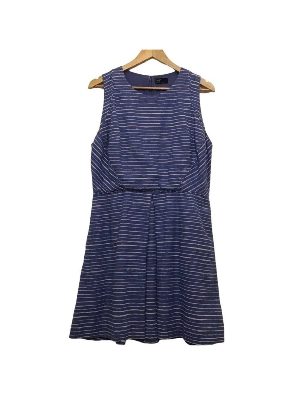 Gap Linen&Cotton blend Sleeveless Dress Coastal pockets blue white Plus Size 14